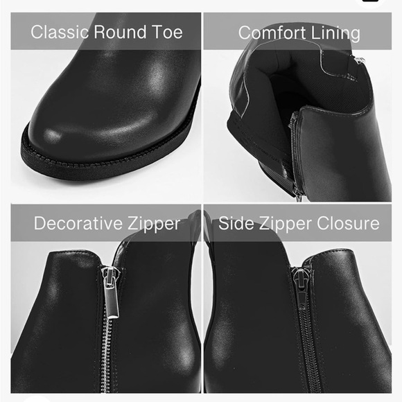 Black Ankle Boots Round Toe Low Chunky Block Heel Non-Slip Comfortable Neutral - Picture 5 of 10